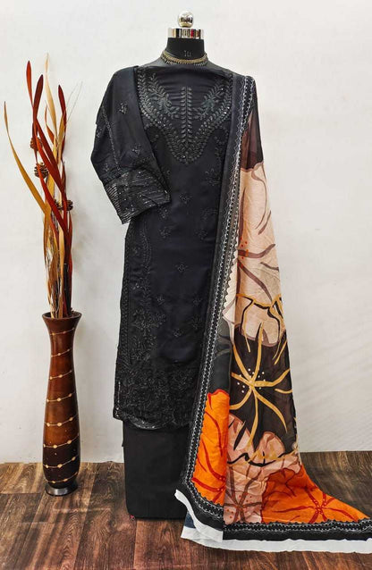 Reyon Cotton Rin129 154 Suits & Dresses  Embroidery Cotton Semi Stitched Black Salwar Suits Manufacture