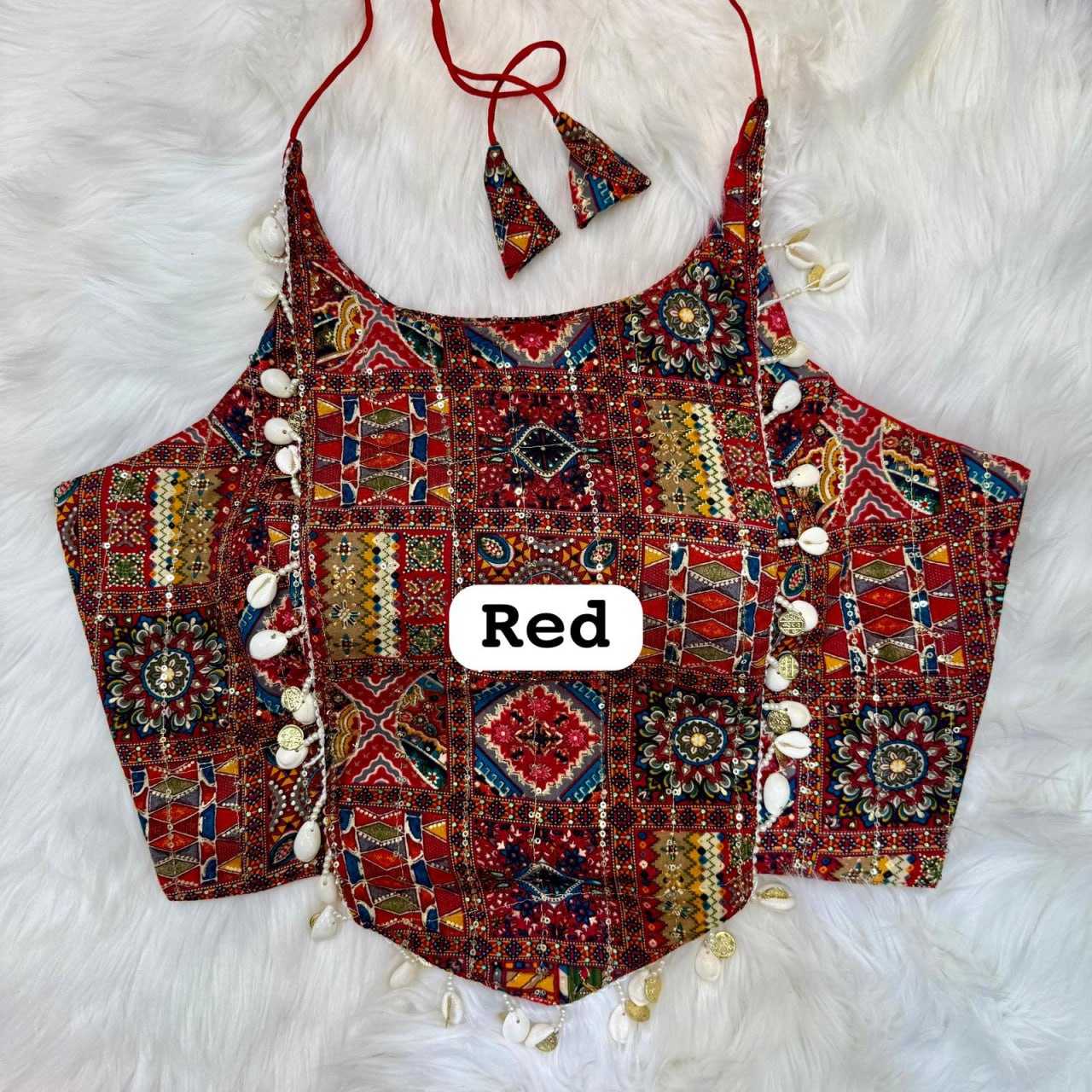 Reyon Cotton Rrk 10 Ready Made Blouse  Sleeveless Kutch Work Printed Blouse