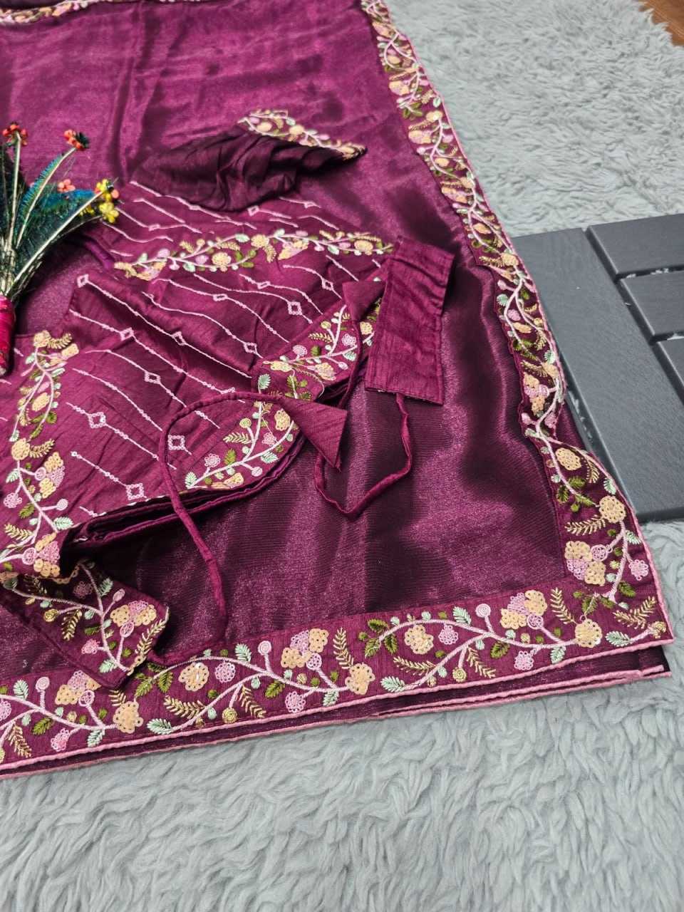 Rin128 Rjk74 Sarees  Fancy Sequence Plain Lace Border Sarees