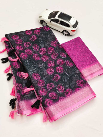 Rma 357 Linen Saree  Printed, Ladies ,Fancy Saree