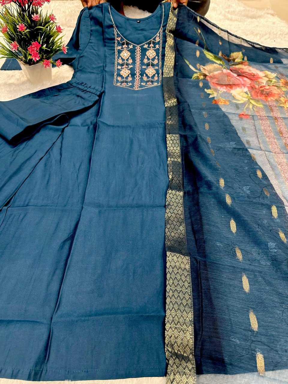 Roman Silk Kesh155 Stb12 Suits & Dresses  Ladies Silk Long Kurti Blue Salwar Suits