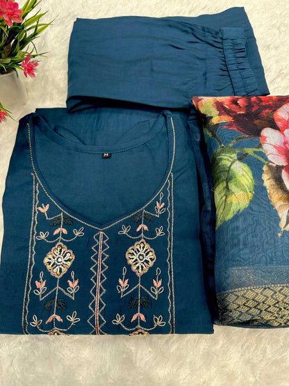 Roman Silk Kesh155 Stb12 Suits & Dresses  Ladies Silk Long Kurti Blue Salwar Suits