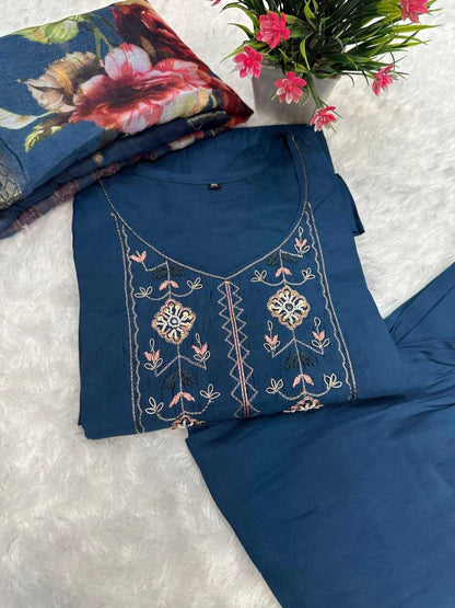 Roman Silk Kesh155 Stb12 Suits & Dresses  Ladies Silk Long Kurti Blue Salwar Suits