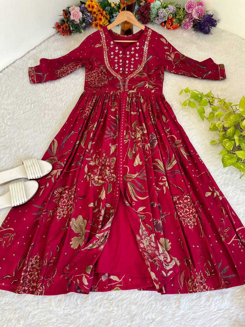 Roman Silk Kesh240 405 Gowns  Embroidery Lopng Silk Red Gowns