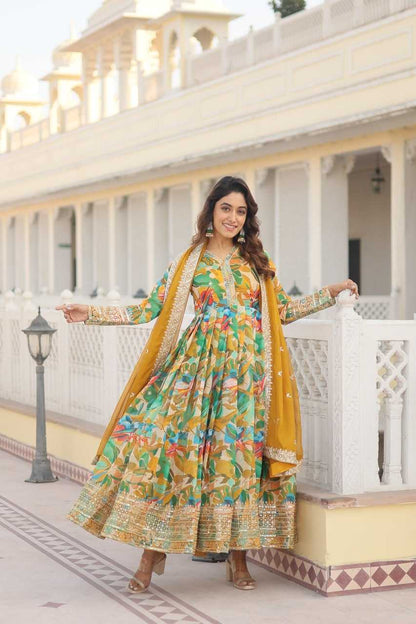 Russian Silk Kesh133 1071 Gowns  Printed Embroidery Anarkali Long Gowns