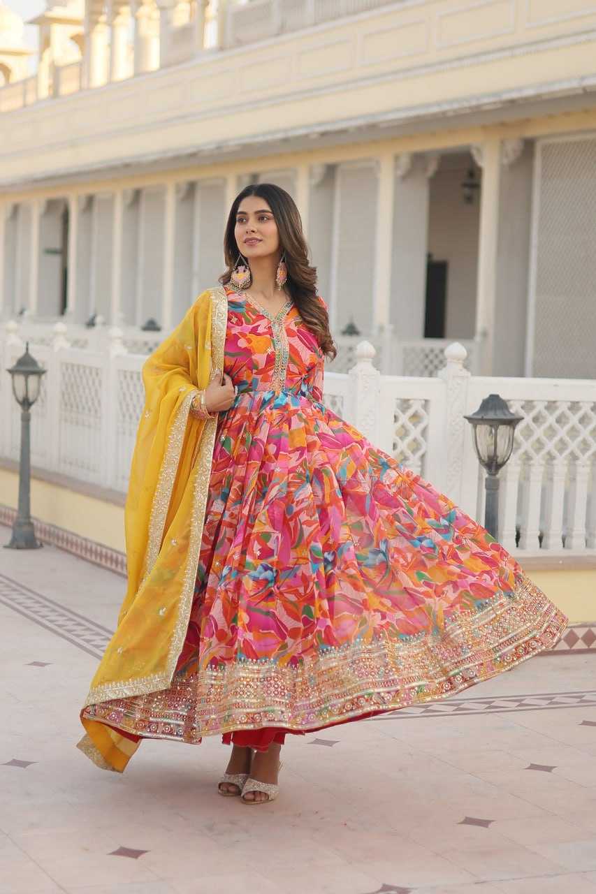 Russian Silk Kesh133 1071 Gowns  Printed Embroidery Anarkali Long Gowns