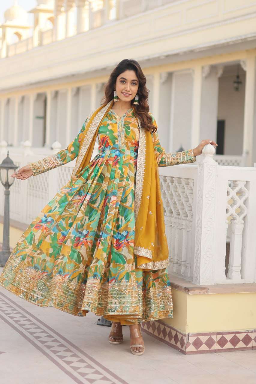 Russian Silk Kesh133 1071 Gowns  Printed Embroidery Anarkali Long Gowns