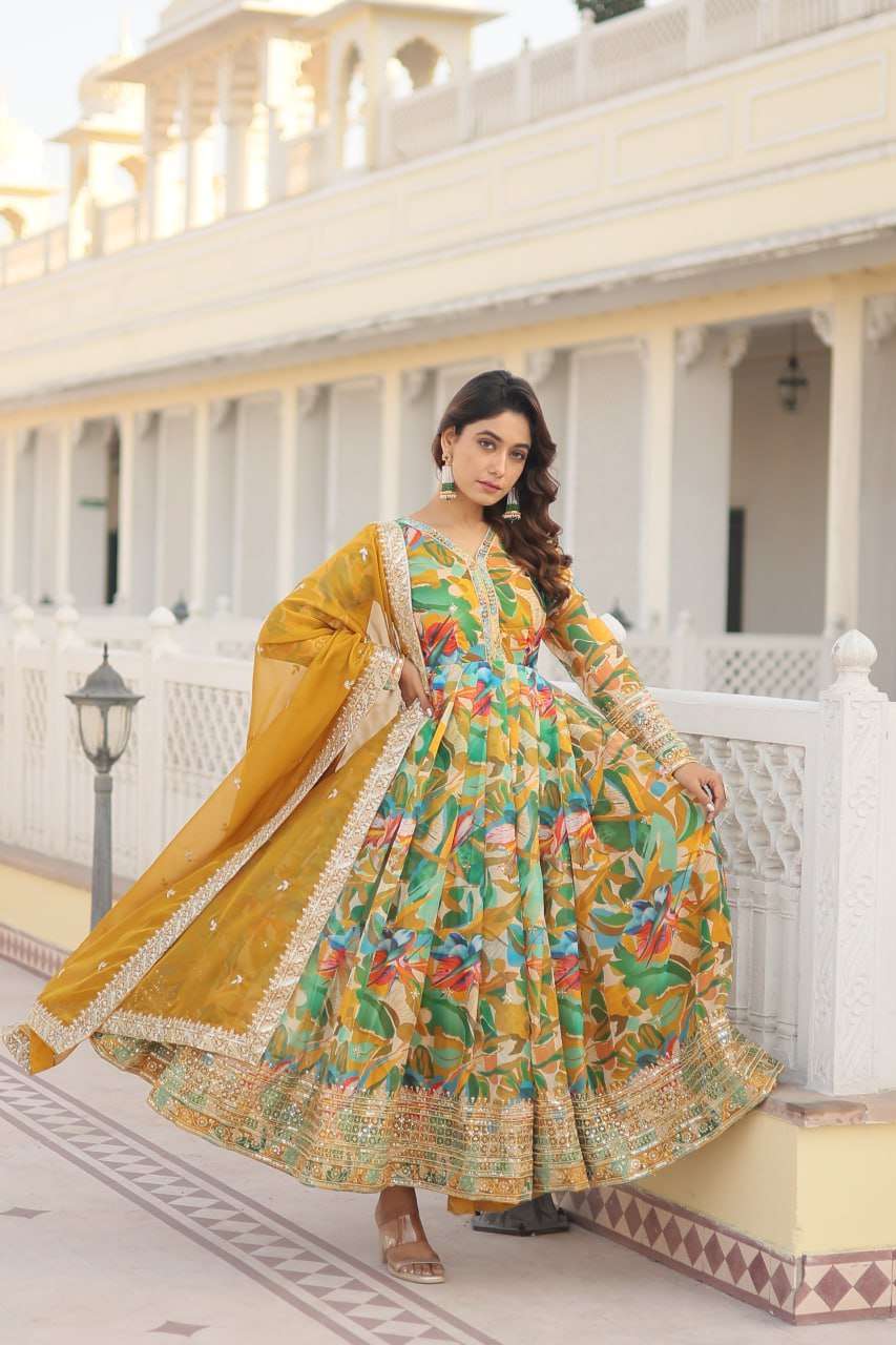 Russian Silk Kesh133 1071 Gowns  Printed Embroidery Anarkali Long Gowns