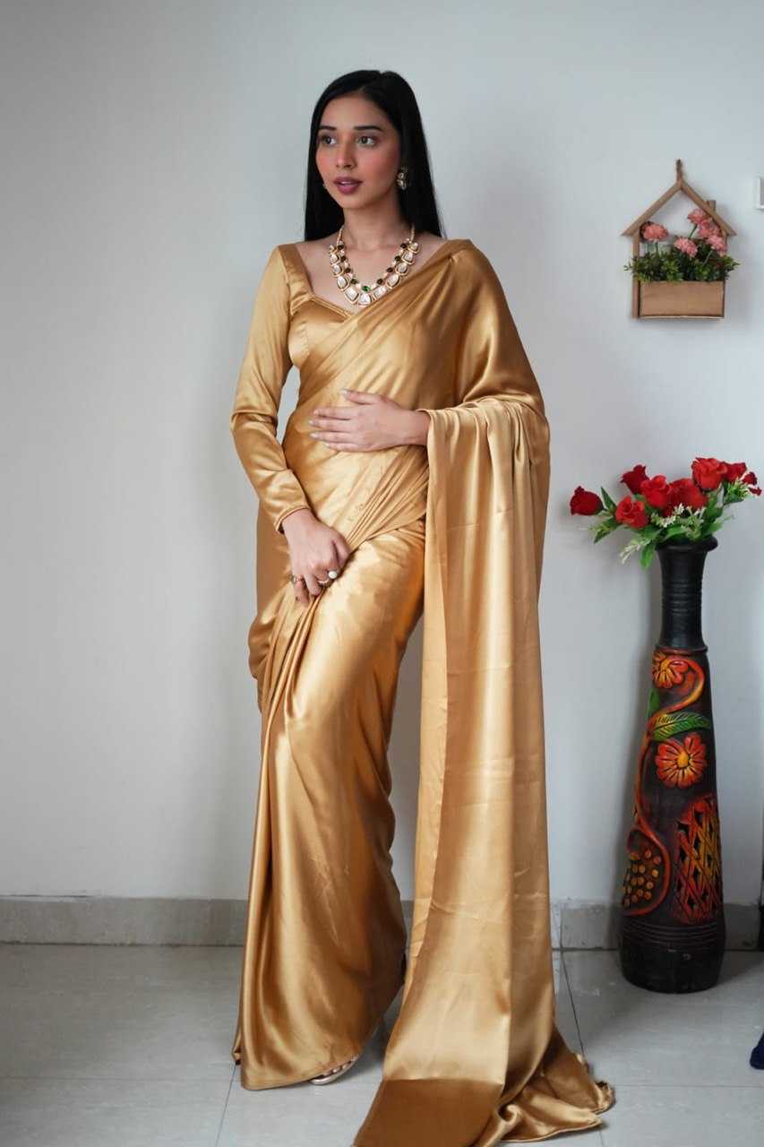 Satin Kesh162 Vrt96 Sarees  Ready To Wear Party Wear Plain Satin Sarees