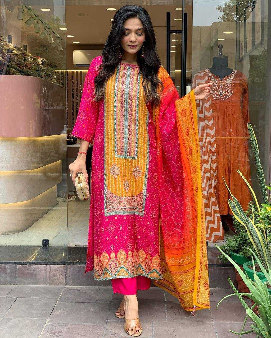 Satin Kesh211 Ldy110 Suits & Dresses  Printed Embroidery Silk Long Kurti Salwar Suits