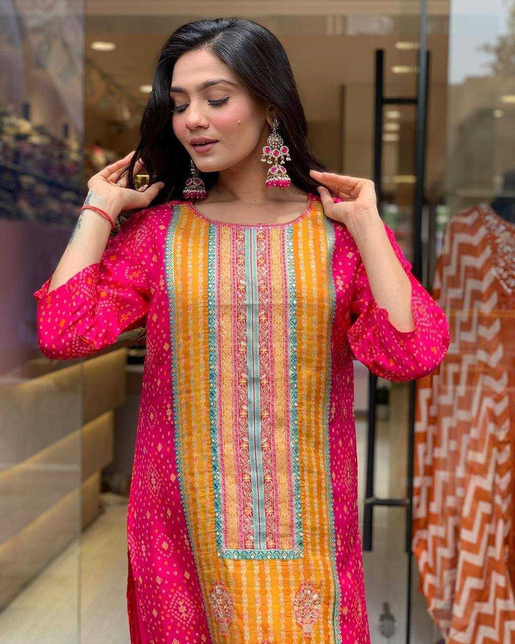 Satin Kesh211 Ldy110 Suits & Dresses  Printed Embroidery Silk Long Kurti Salwar Suits