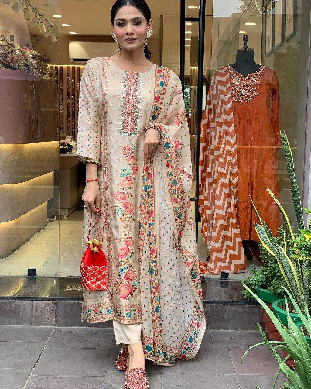 Satin Kesh211 Ldy93 Suits & Dresses  Ladies Printed Embroidery Straight Cut Long Kurti Suits