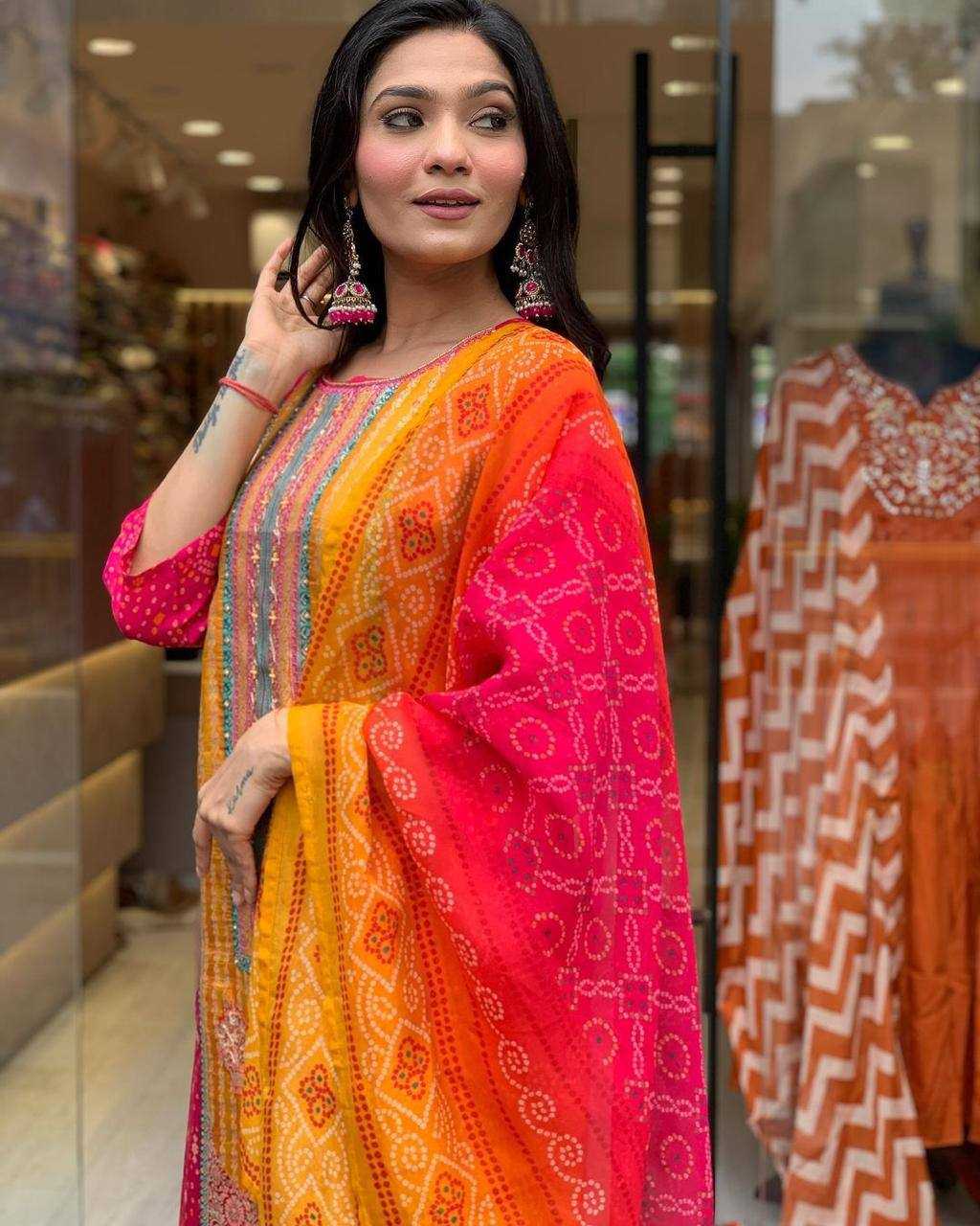 Satin Kesh211 Ldy94 Suits & Dresses  Printed Embroidered Long Kurtis Straight Cut Pink Salwar Suits