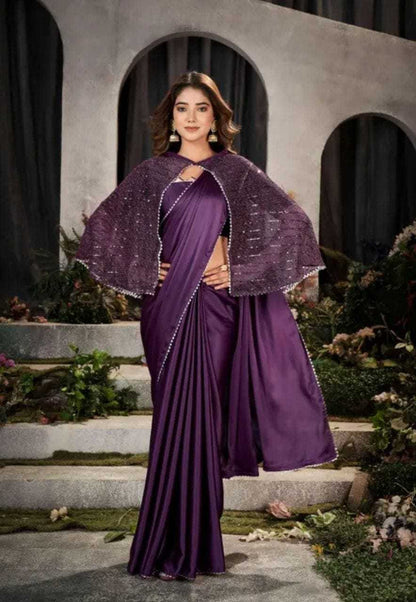 Satin Pri 204 Sarees  Fancy Party Wear Crape Satin  Saree With Jacket Sarees