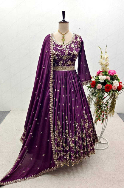 Satin Silk Kesh156 1070 Gowns  Embroidery Anarkali Long Work Gowns