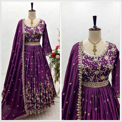 Satin Silk Kesh156 1070 Gowns  Embroidery Anarkali Long Work Gowns