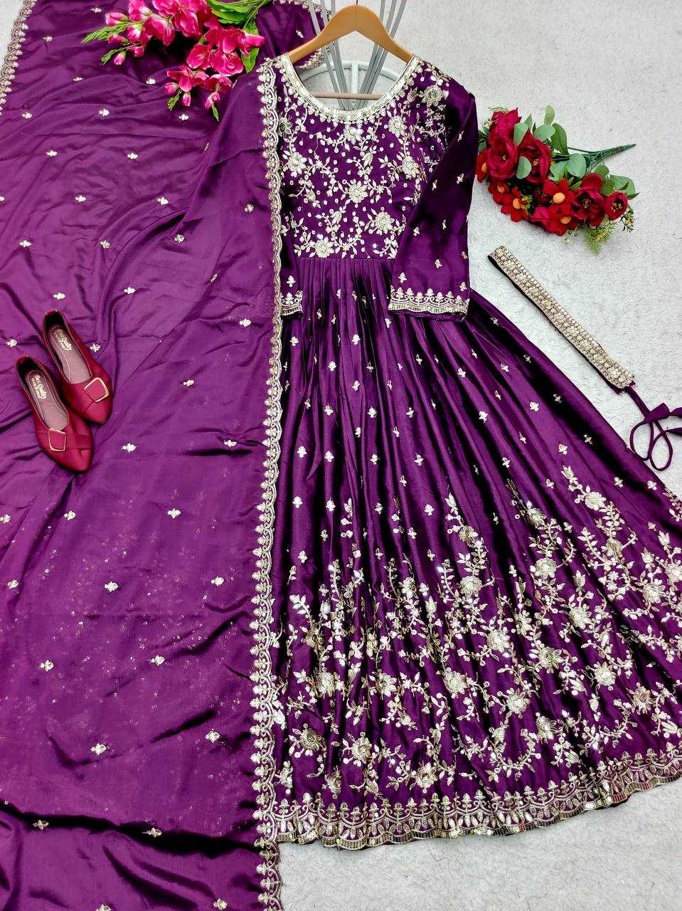 Satin Silk Kesh156 1070 Gowns  Embroidery Anarkali Long Work Gowns