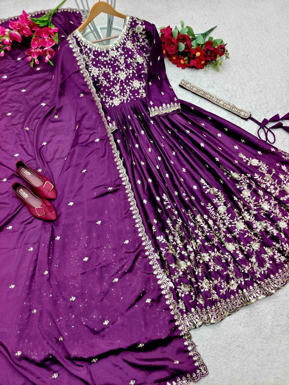 Satin Silk Kesh156 1070 Gowns  Embroidery Anarkali Long Work Gowns