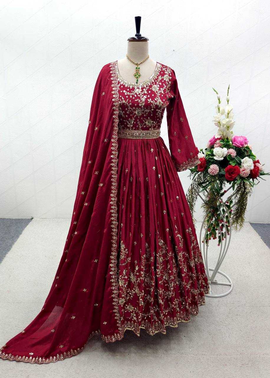 Satin Silk Kesh156 1070 Gowns  Embroidery Anarkali Long Work Gowns