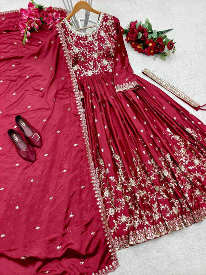 Satin Silk Kesh156 1070 Gowns  Embroidery Anarkali Long Work Gowns