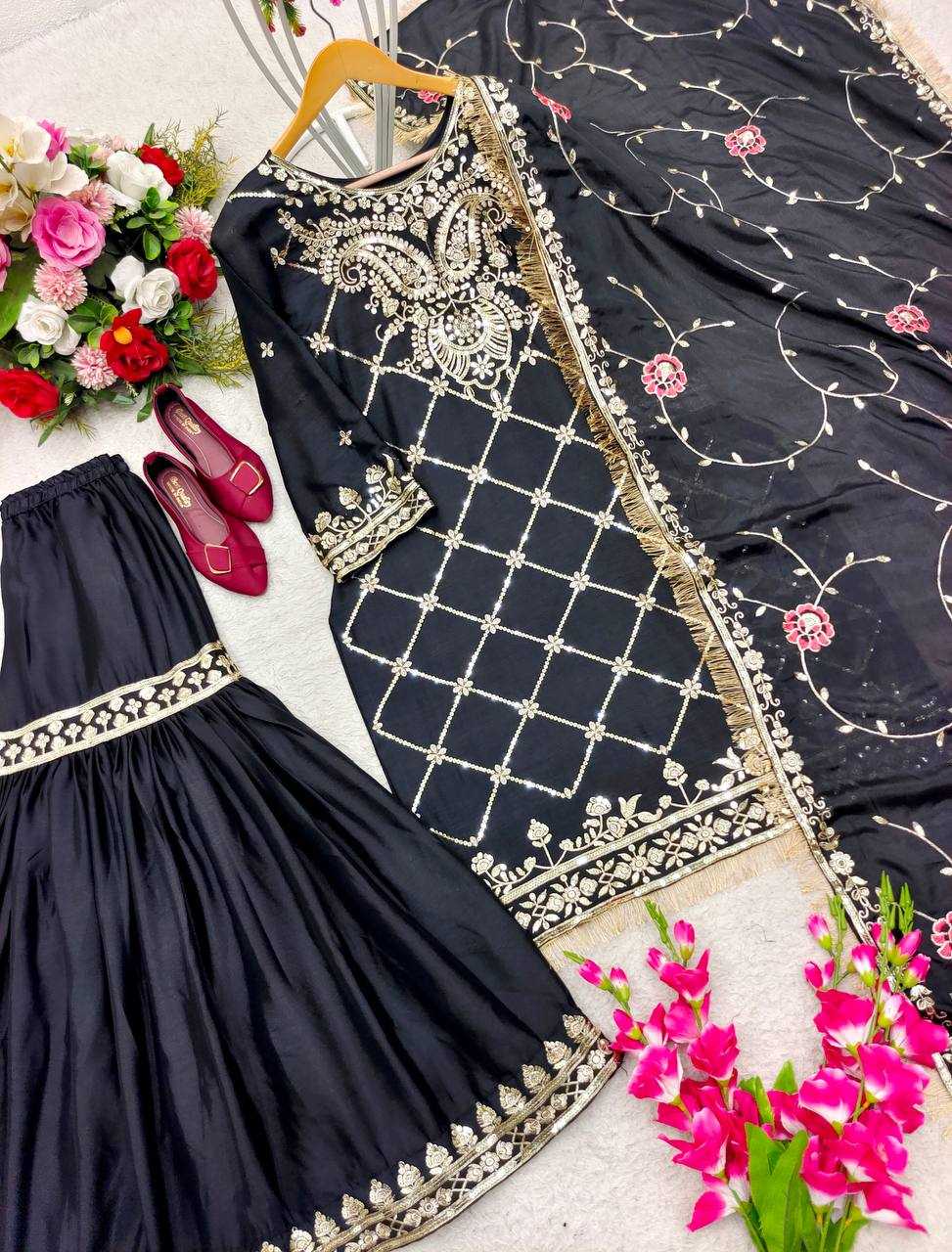 Satin Silk Kesh156 1086 Suits & Dresses  Sharara Salwar Embroidery Ladies Silk Ladies Party Wear Suits