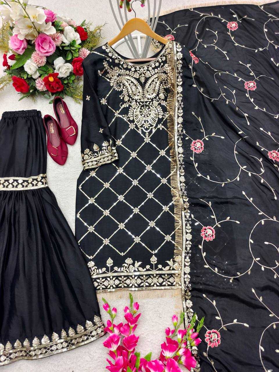 Satin Silk Kesh156 1086 Suits & Dresses  Sharara Salwar Embroidery Ladies Silk Ladies Party Wear Suits