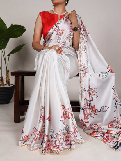 Satin Ygf 7028 Sarees  Fancy Printed Crape Satin Sarees