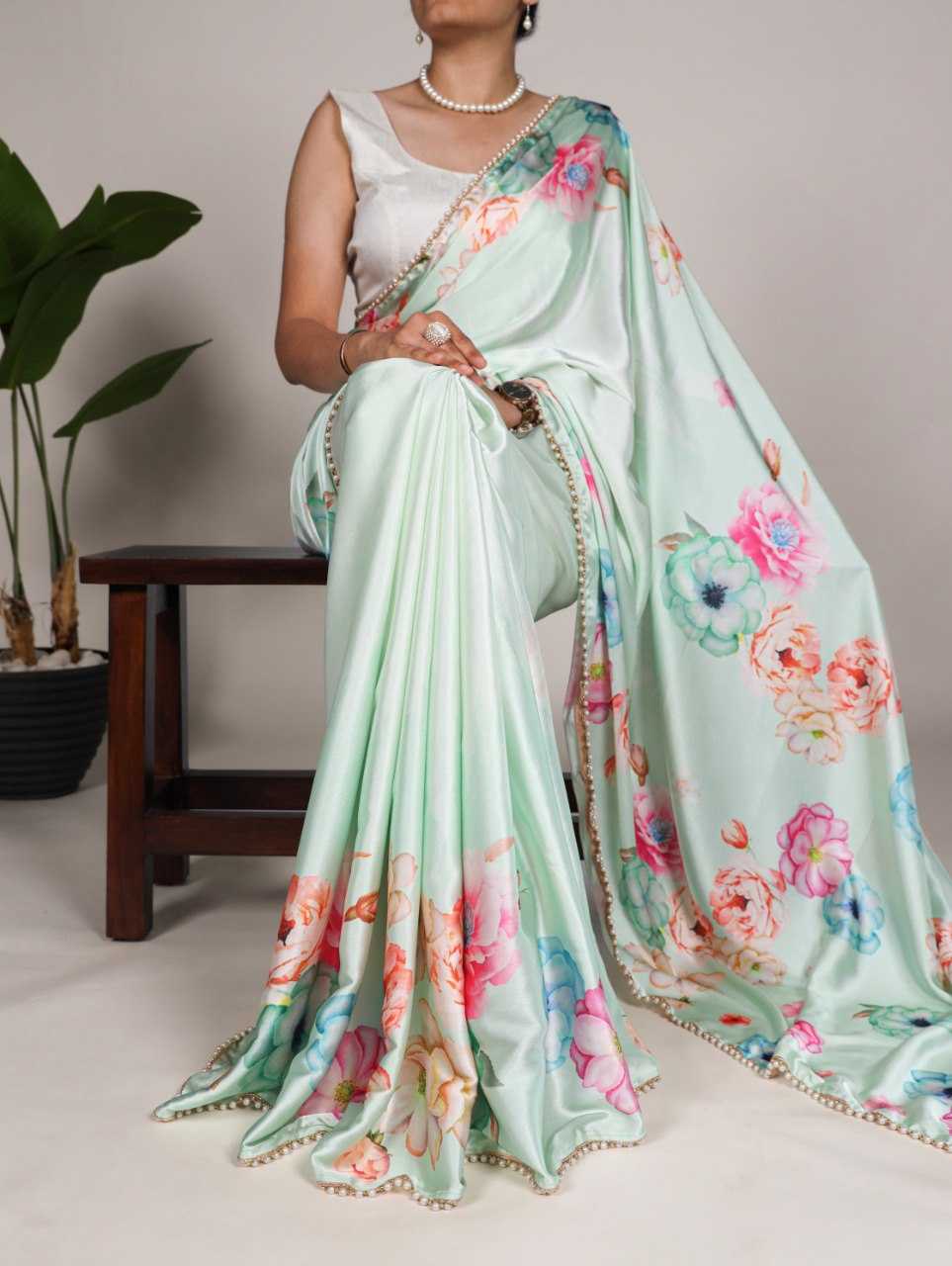 Satin Ygf 7028 Sarees  Fancy Printed Crape Satin Sarees