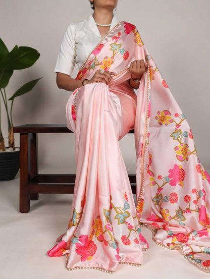 Satin Ygf 7028 Sarees  Fancy Printed Crape Satin Sarees