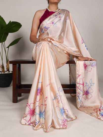 Satin Ygf 7028 Sarees  Fancy Printed Crape Satin Sarees