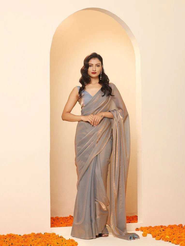 Shinon Silk Kesh162 Vrt36 Sarees  Party Wear Fancy Plain Solid Silk Saree With Blouse