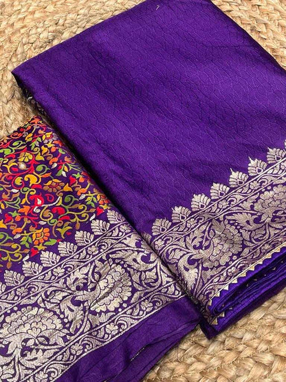 Silk Cotton Kesh101 Ant111 Sarees  Cotton Linen Lace Border Kashmiri Zari Border Sarees