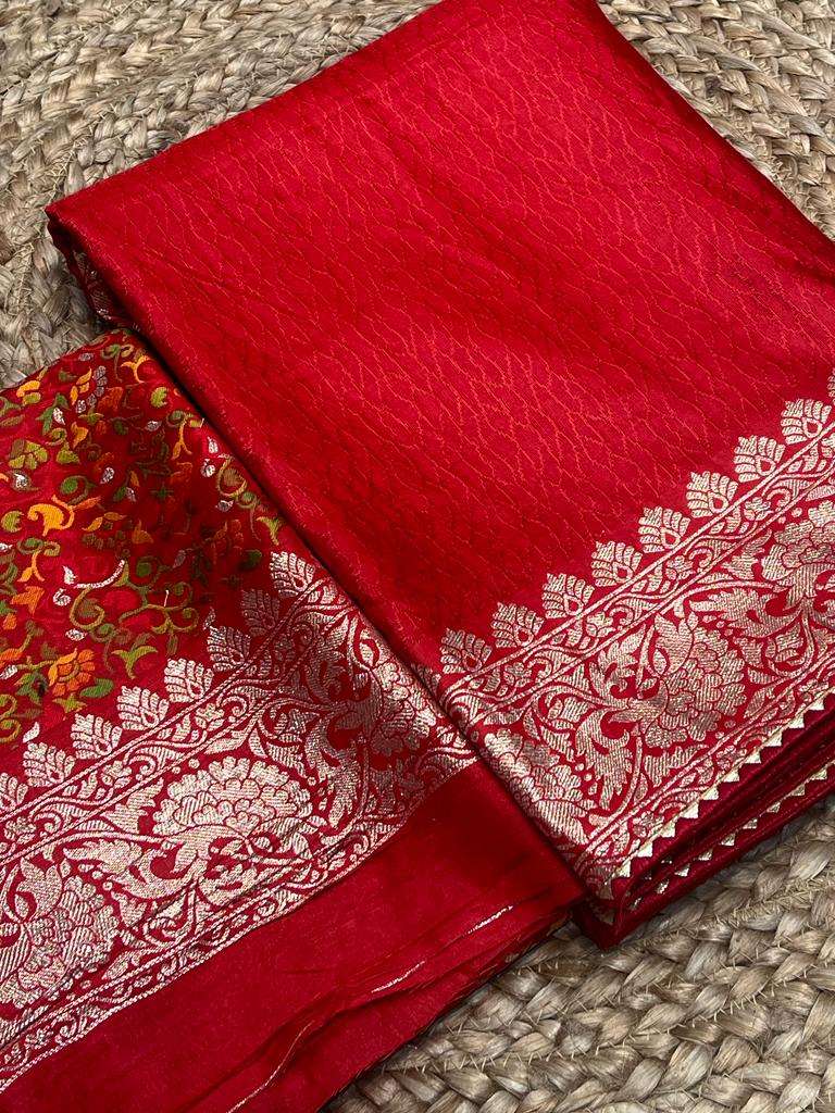 Silk Cotton Kesh101 Ant111 Sarees  Cotton Linen Lace Border Kashmiri Zari Border Sarees