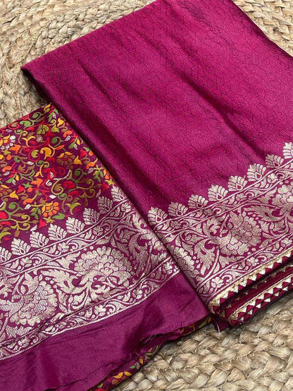 Silk Cotton Kesh101 Ant111 Sarees  Cotton Linen Lace Border Kashmiri Zari Border Sarees