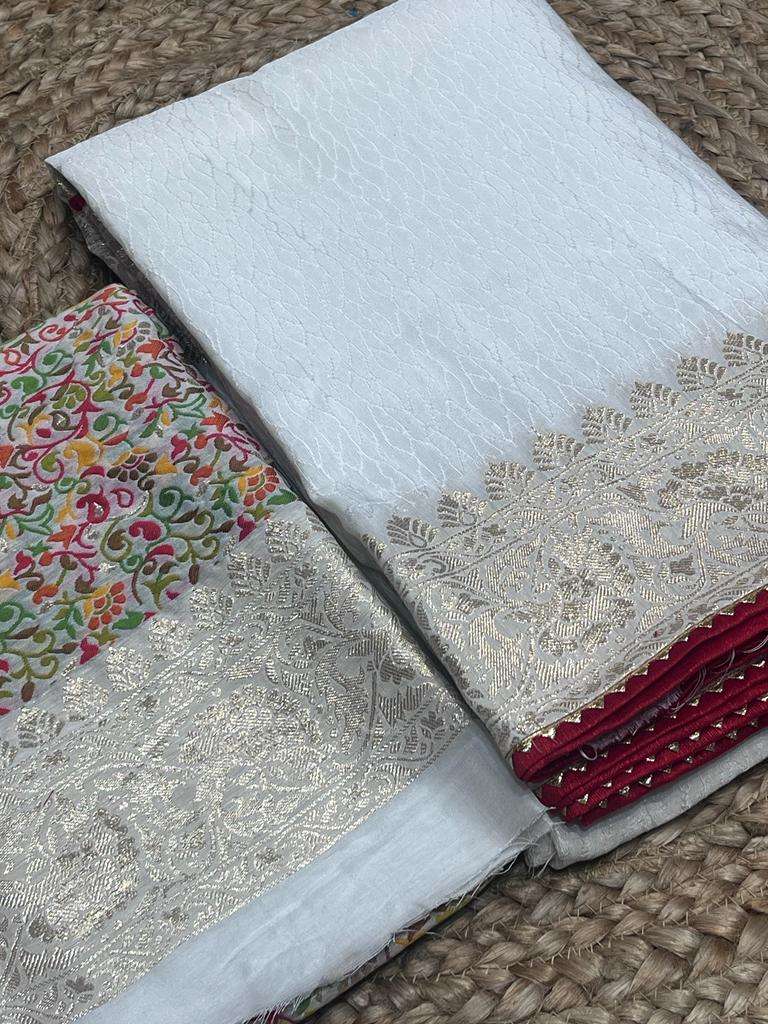 Silk Cotton Kesh101 Ant111 Sarees  Cotton Linen Lace Border Kashmiri Zari Border Sarees