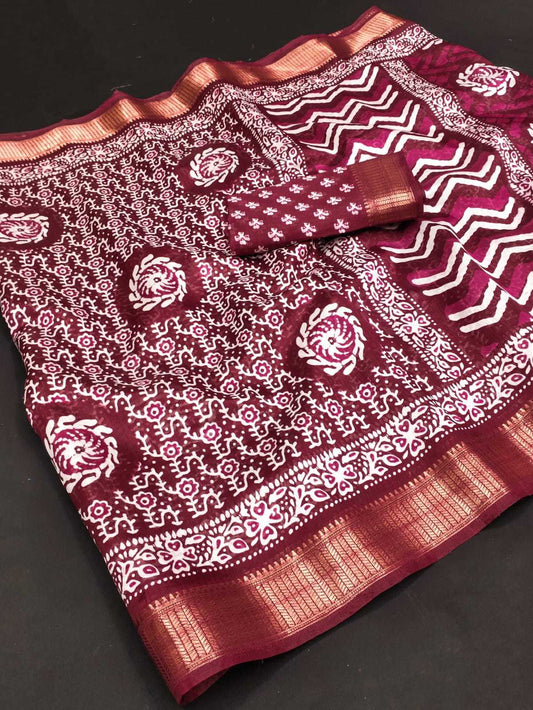 Silk Cotton Mkd Jamdani Sarees  Printed Ladies Cotton Linen Sarees