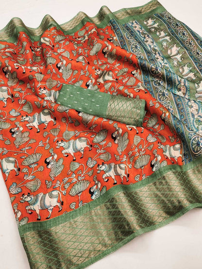 Silk Cotton Mkd Pichwai Jaqaurd  Saree