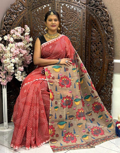 Silk Cotton Rin145 08 Sarees  Printed Cotton Linene Ladies Sarees