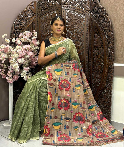 Silk Cotton Rin145 08 Sarees  Printed Cotton Linene Ladies Sarees