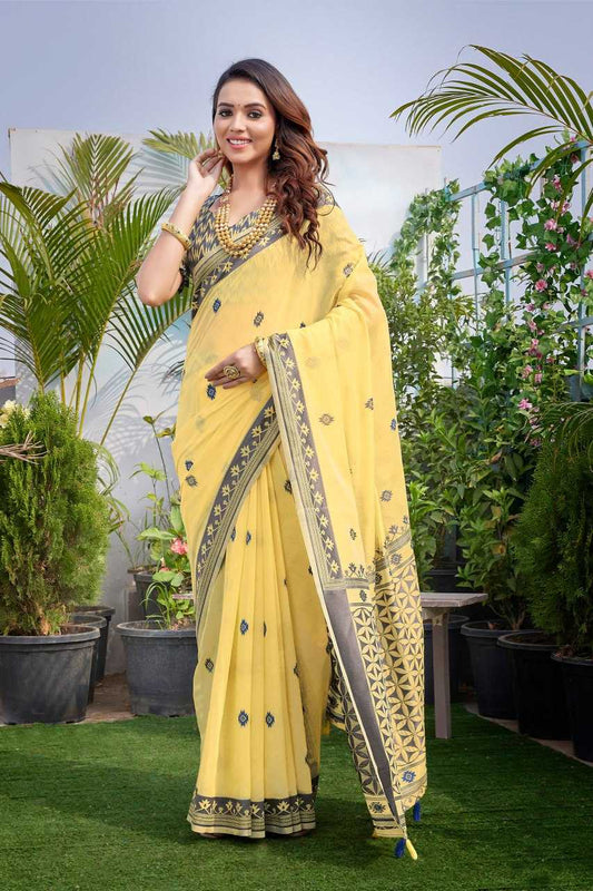 Silk Cotton Rho V-11 Sarees  Cotton Linen Work Sarees