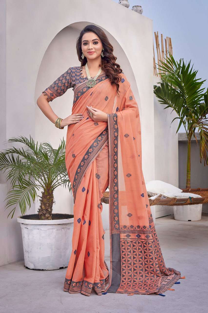 Silk Cotton Rho V-11 Sarees  Cotton Linen Work Sarees