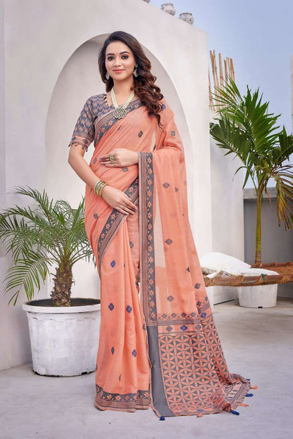 Silk Cotton Rho V-11 Sarees  Cotton Linen Work Sarees