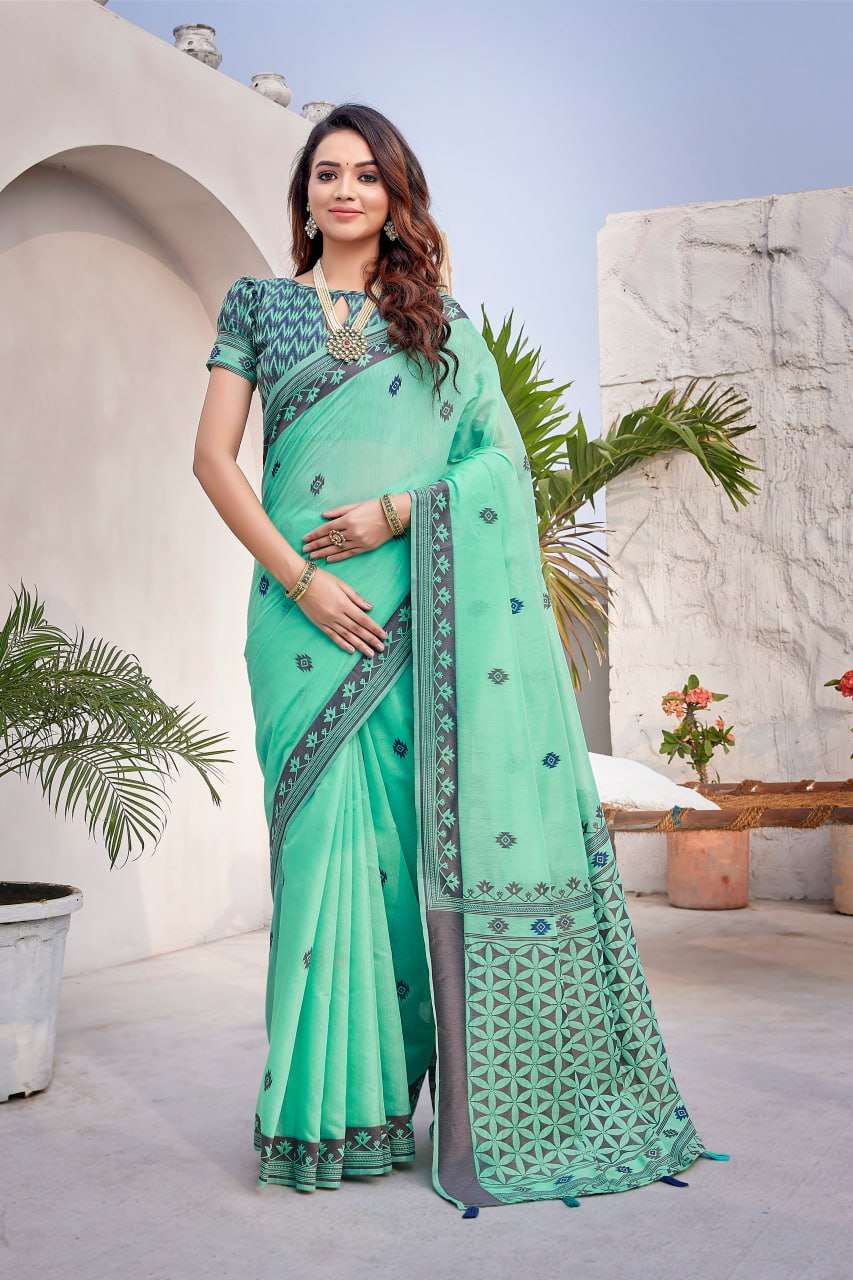 Silk Cotton Rho V-11 Sarees  Cotton Linen Work Sarees