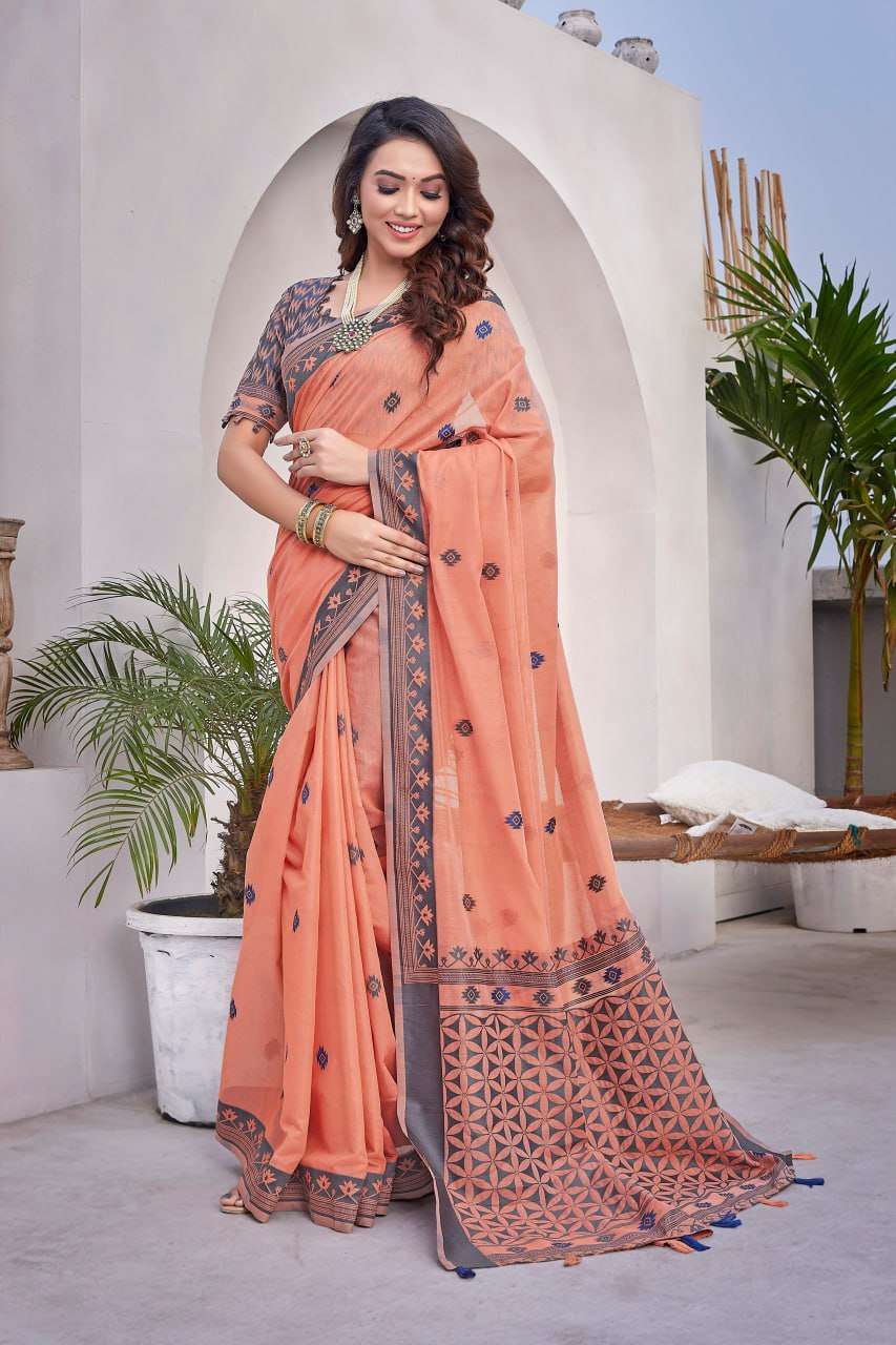 Silk Cotton Rho V-11 Sarees  Cotton Linen Work Sarees