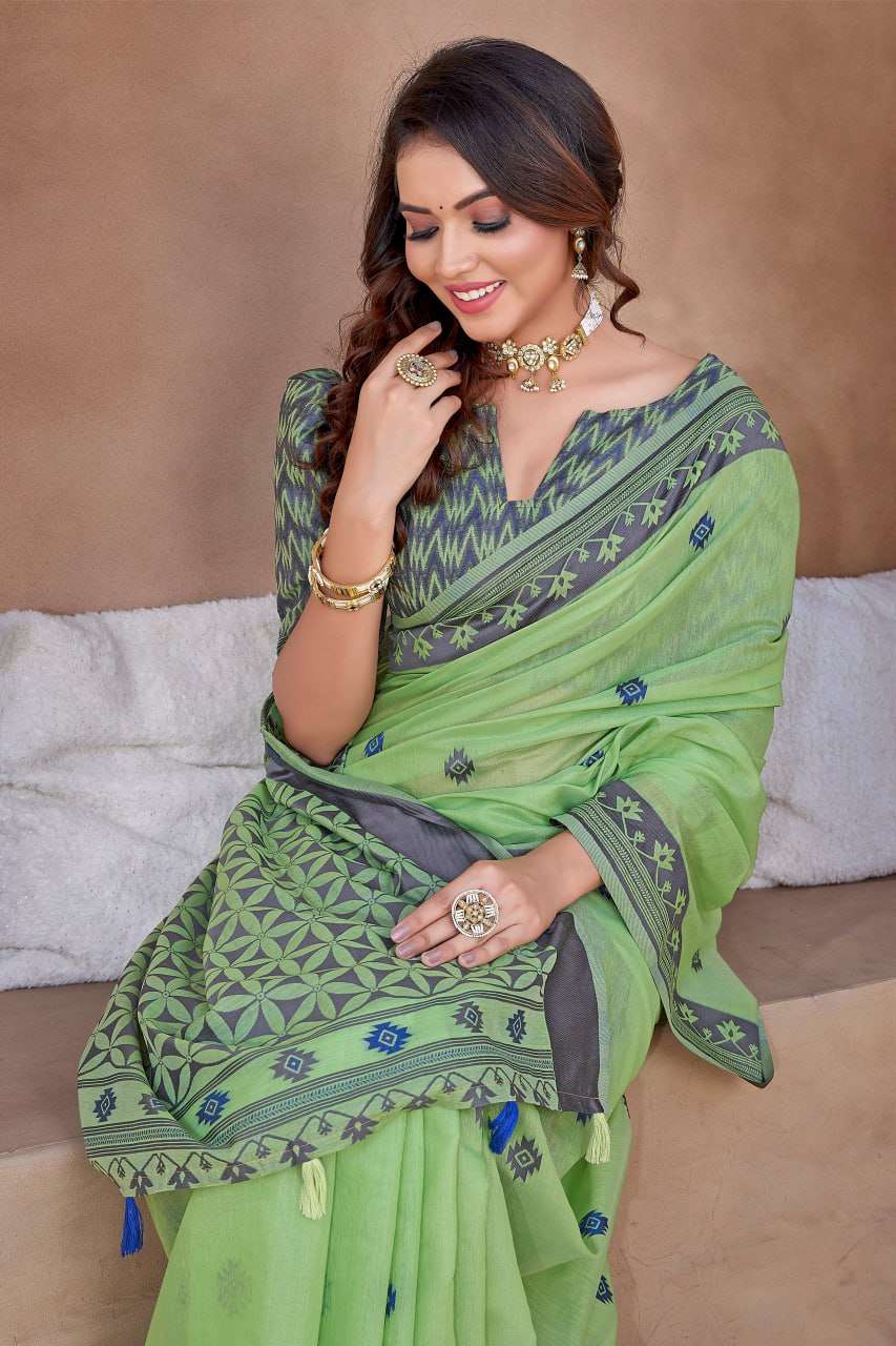 Silk Cotton Rho V-11A Sarees  Cotton Linen Work Sarees