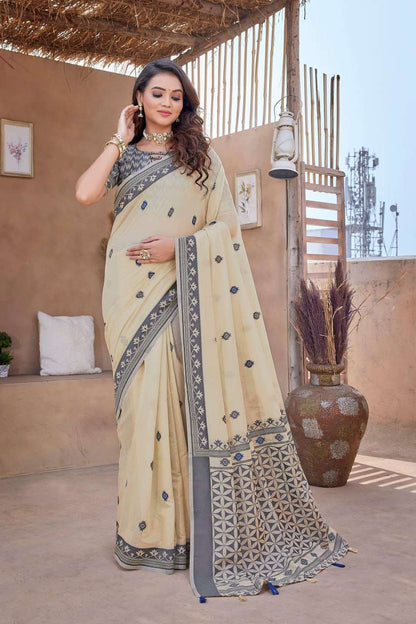 Silk Cotton Rho V-11A Sarees  Cotton Linen Work Sarees