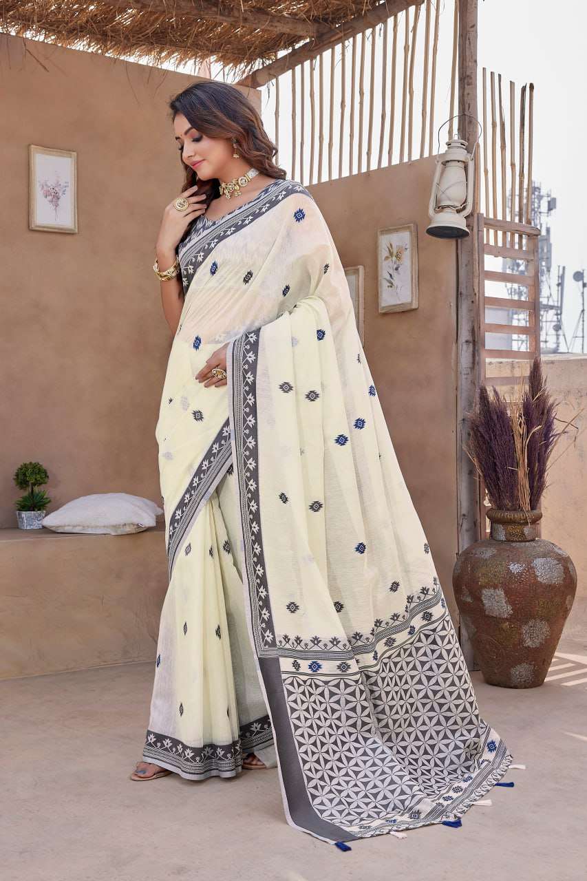 Silk Cotton Rho V-11A Sarees  Cotton Linen Work Sarees