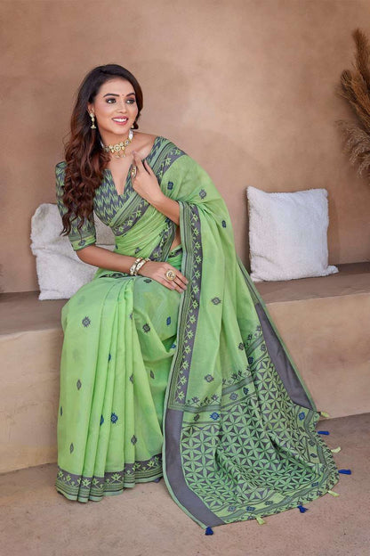 Silk Cotton Rho V-11A Sarees  Cotton Linen Work Sarees