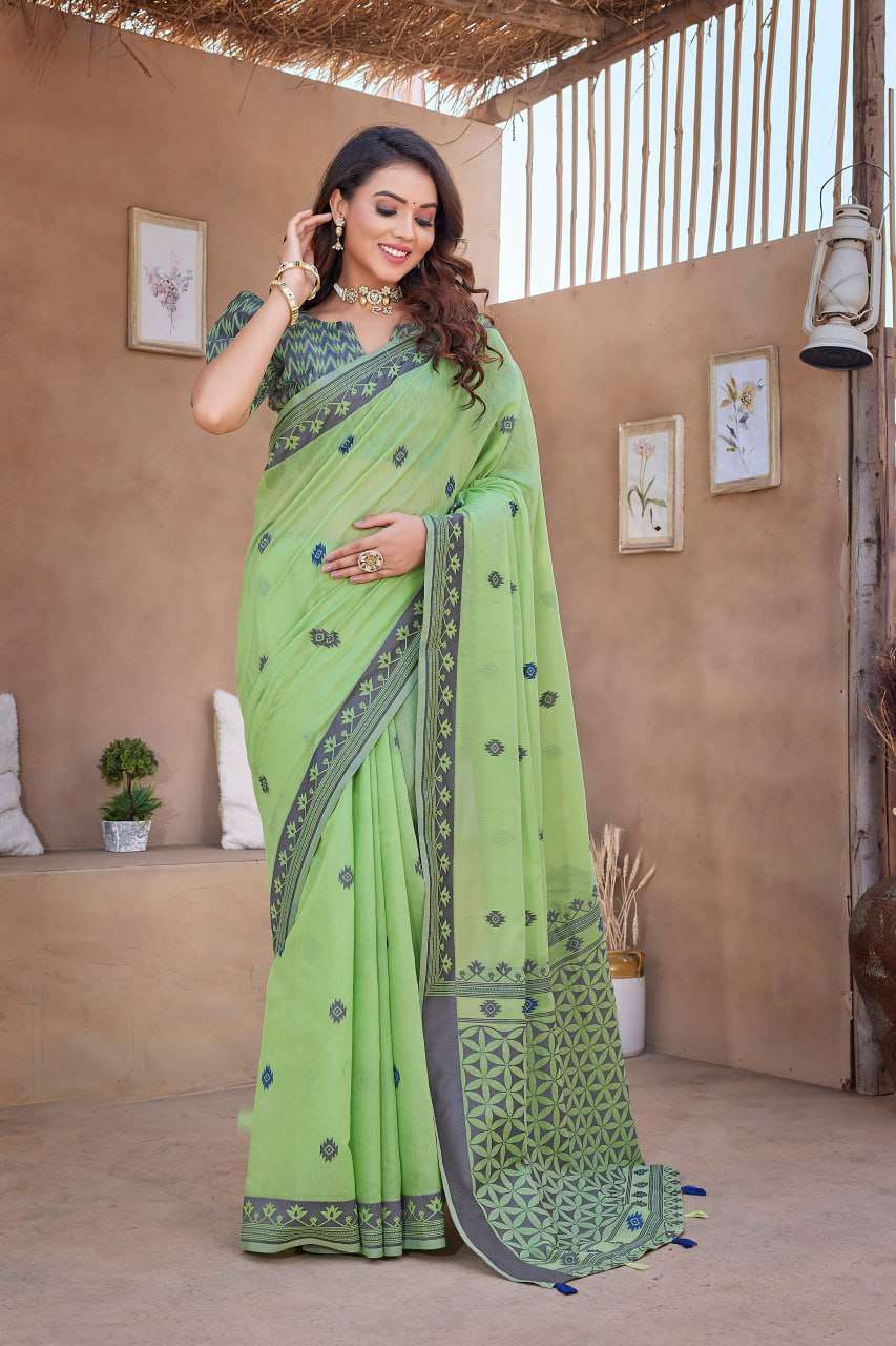 Silk Cotton Rho V-11A Sarees  Cotton Linen Work Sarees