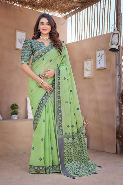 Silk Cotton Rho V-11A Sarees  Cotton Linen Work Sarees